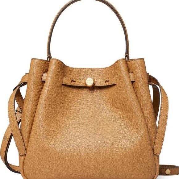 NWT ✅Tory Burch ROMY Pebbled Leather Bucket Bag #166982 TIRAMISU⭐ NWT, DUST BAG - Picture 2 of 11